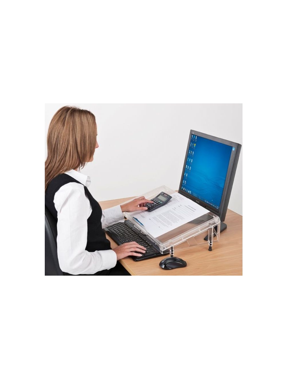 Calculators, tablets, phones and cardholders will all sit easily on the Microdesk platform for easy access